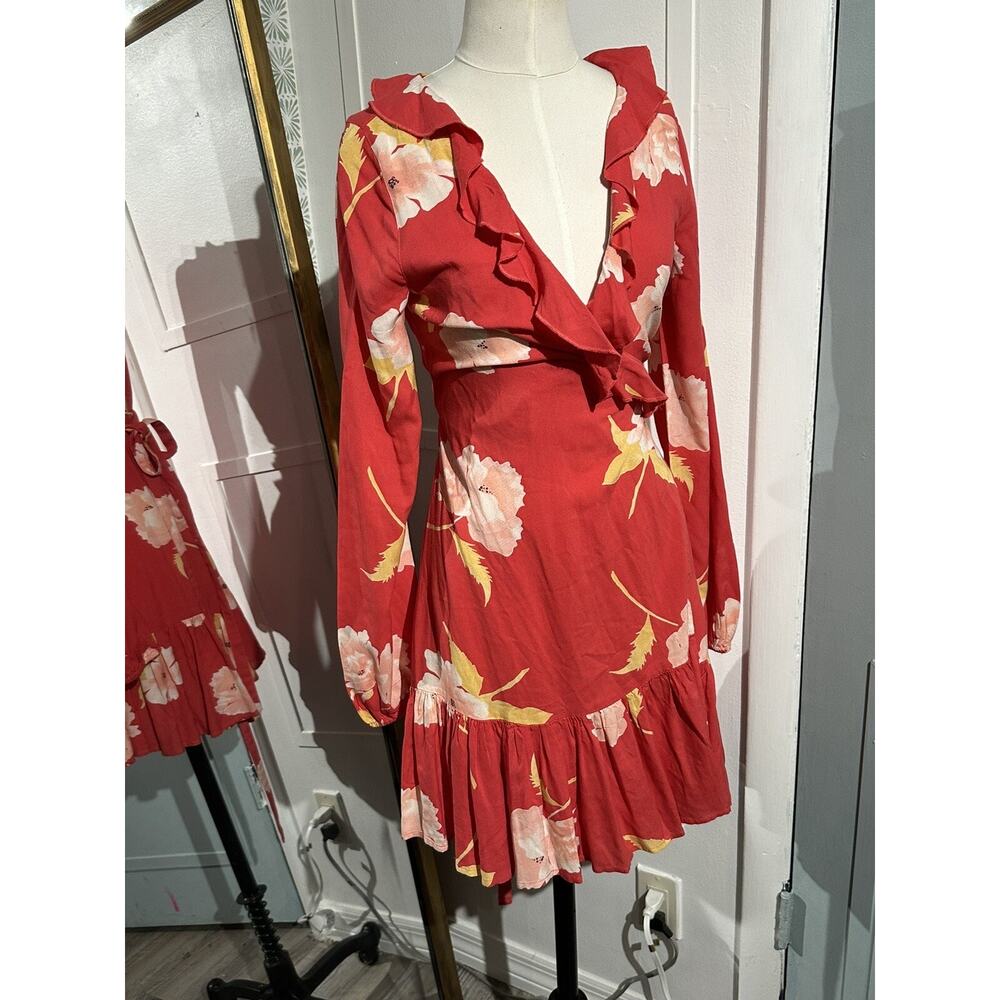 BILLABONG Ruffle Mini Floral Wrap Ruffle Dress Women Size Small - Picture 8 of 11